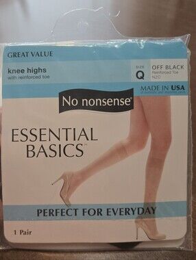 *SALE* New Vintage No Nonsense Knee Highs Black Size Q Reinforced Toe Nylon USA